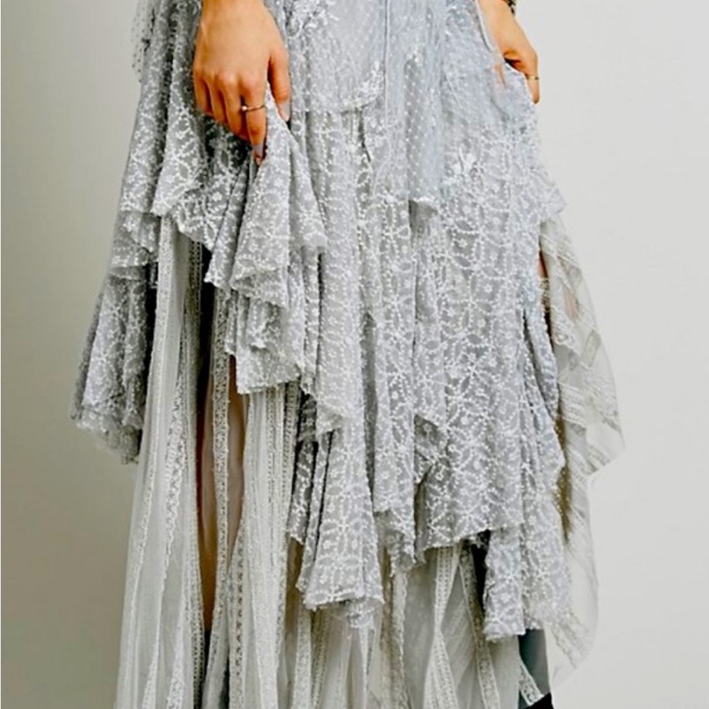 ISO Free People Layered Lace Skirt in Gray